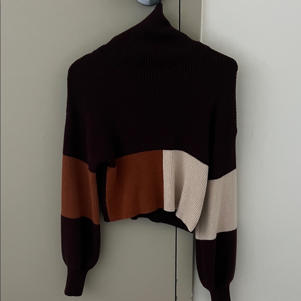 Cropped Colorblock Turtleneck Sweater